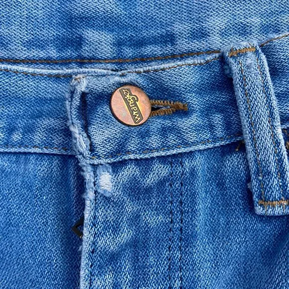 Vintage 70's Wrangler No Fault Repaired Cutoff Flare Denim 30x28